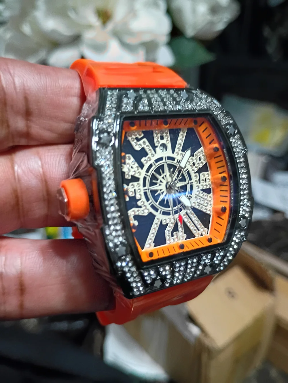 Men's Luxury Orange and Blue Crystal Sport Watch NEW!!